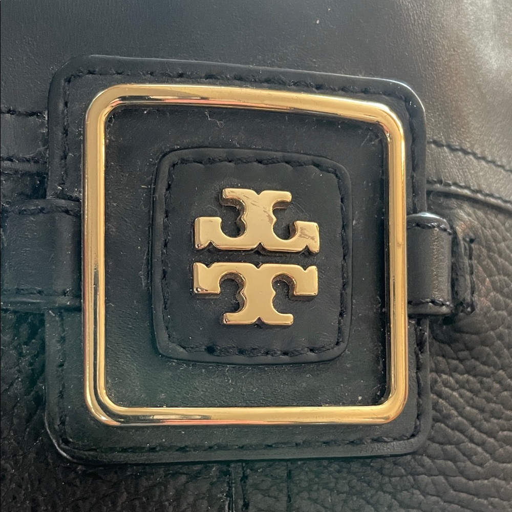 Tory Burch Black Leather Julian Riding Boots with Gold Buckle - Picture 2 of 14